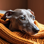 **Prompt:** Cozy Italian Greyhound indoors, curled up in a soft blanket in a warm, inviting home. Focus on comfort and security.  Emphasis on warm colors and textures.